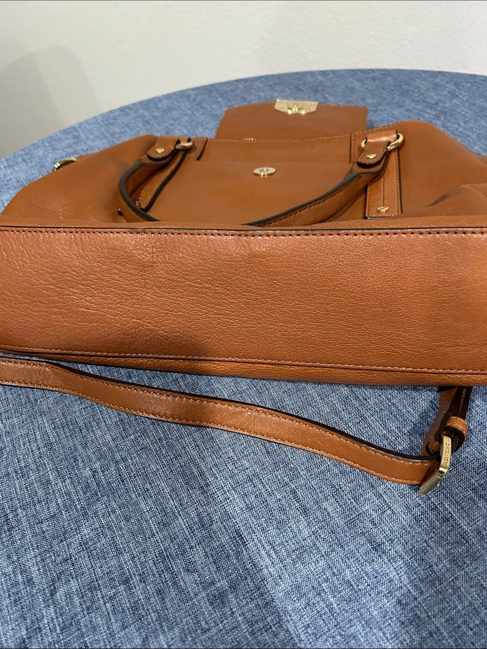 Michael Kors Cognac Leather Shoulder Bag with Gold-Tone Lock
